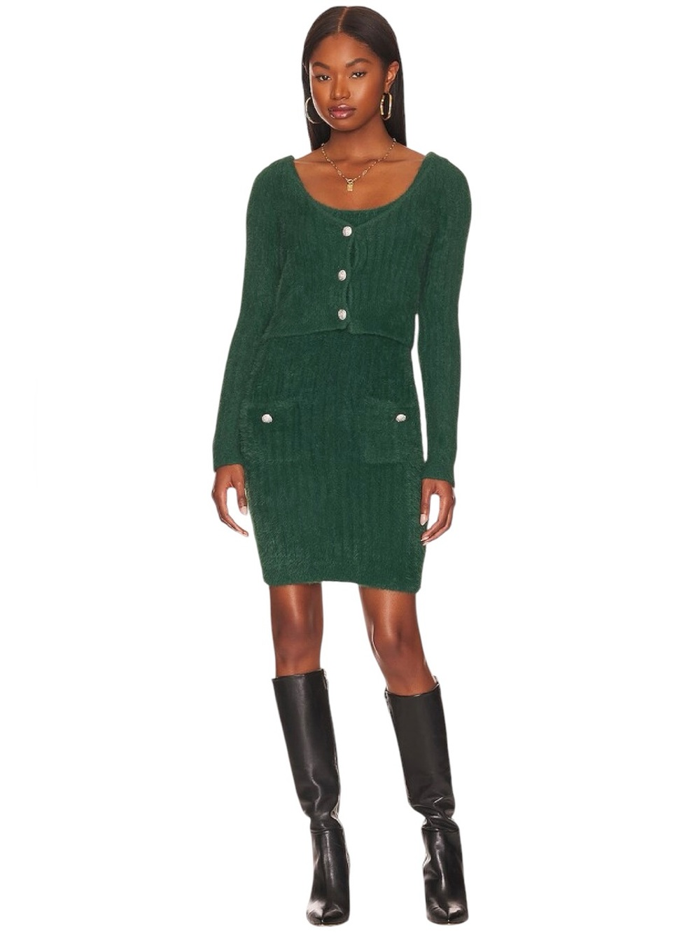 Lovers & Friends Laina Cardigan Sweater Stretch Small Dark Green